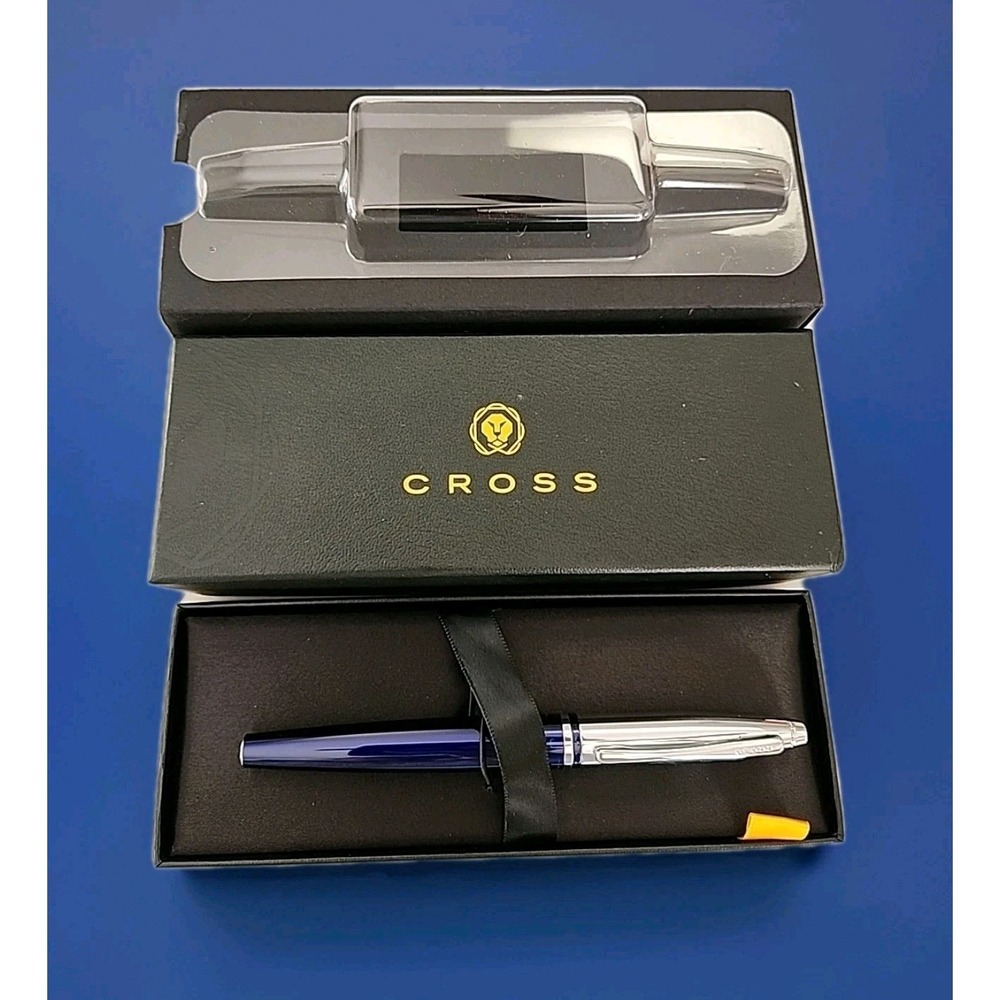 CROSS CALAIS Chrome/Blue Refillable Rollerball Pen Gift Box Med Point CFS Logo